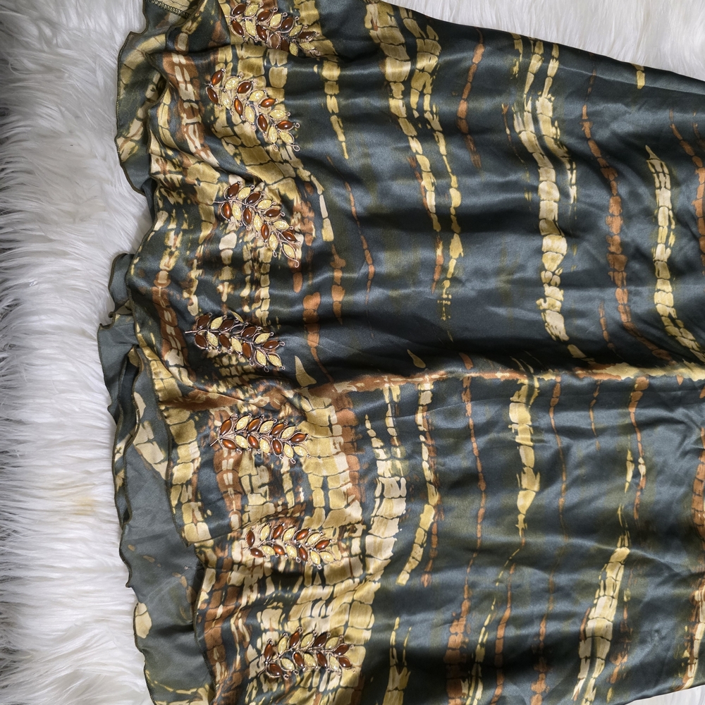 Soft Surroundings Dark Green Maxi Skirt with Gold and Bronze Stripe - Picture 3 of 4